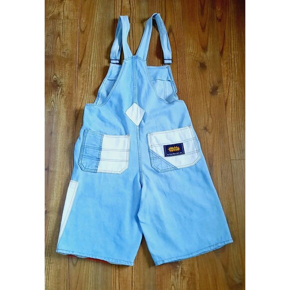Vintage 90s Mastik Painted Denim Overalls Shorts Shortalls Women Size M USA - Picture 2 of 13